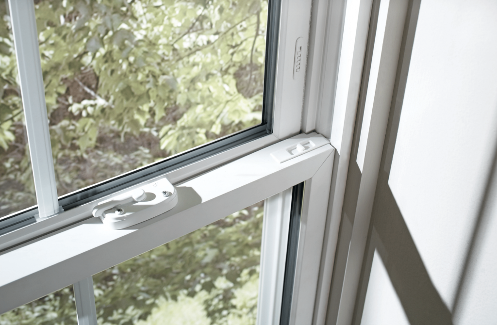 This is a look at the hardware on a double hung window.